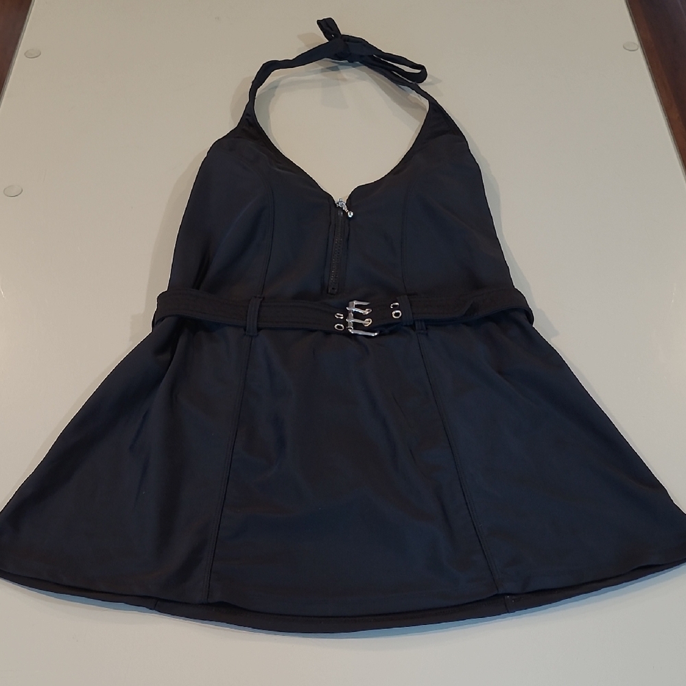 EUC Venus 1 Piece Black Bathing Suit With a Skirt and Built-in Belt